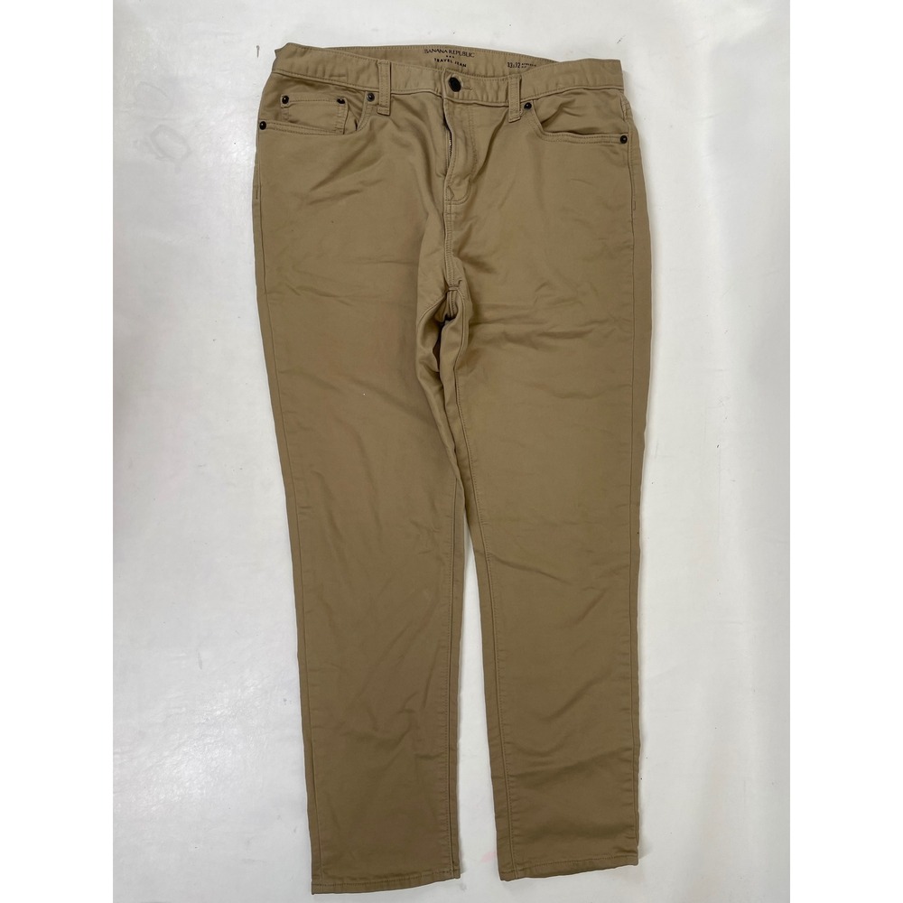 Banana Republic Travel Jean Mens 33x32 Athletic Fit Khaki Tan Stretch Pants